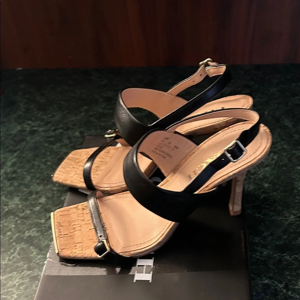 Coach Black and Tan Strappy Heels